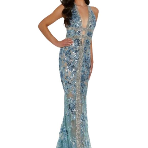 NWT Jasz Couture 7348 Halter Prom Dress Royal Size 0 - Picture 1 of 6